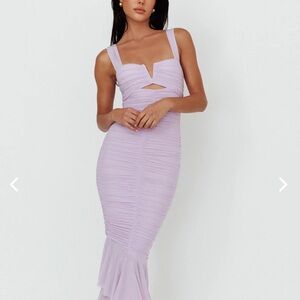 Selfie Leslie Nadia Ruched Fishtail Maxi dress Lilac